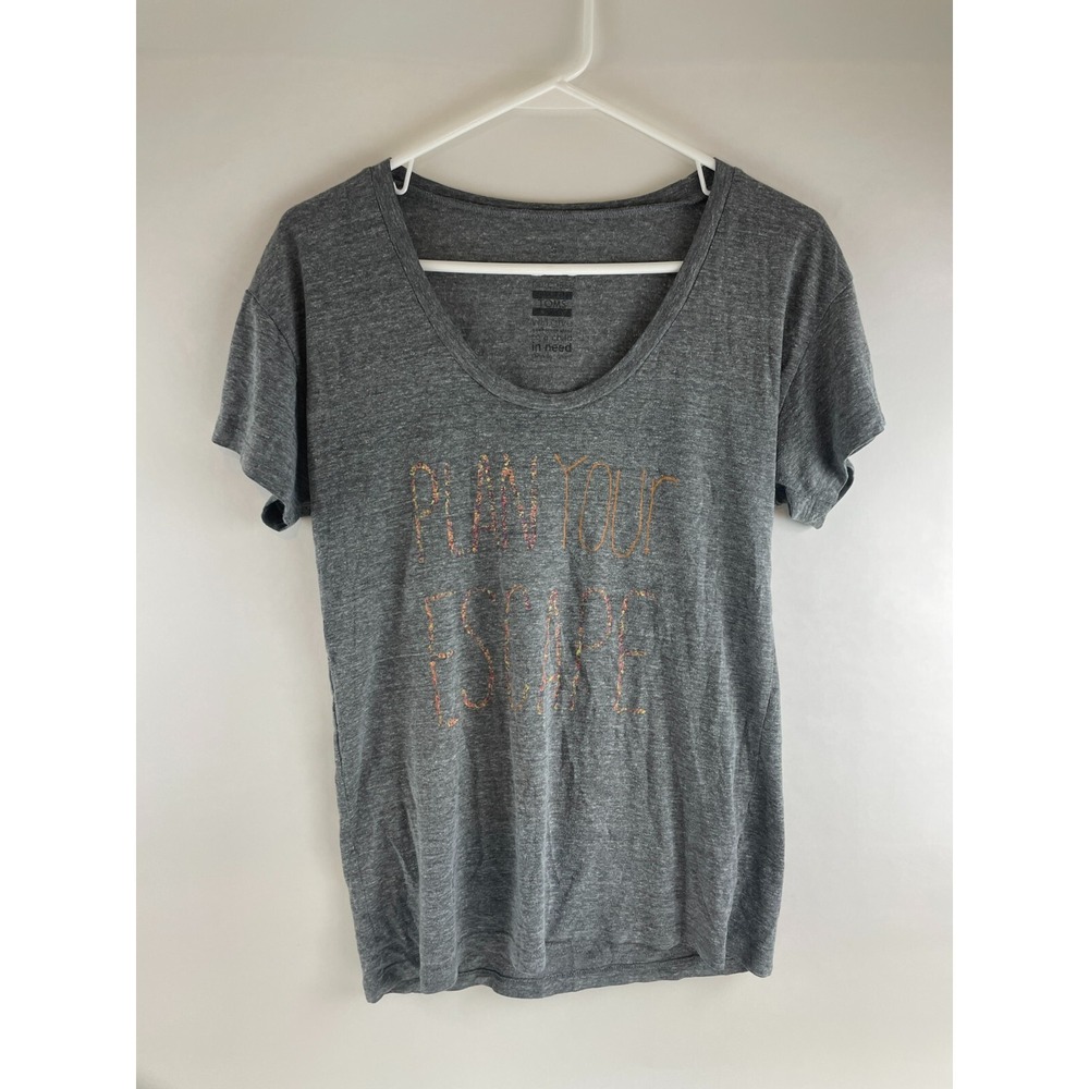 TOMS T-Shirt Women's Size S Gray Heather Scoop Neck Short Slv *Plan Your Escape*